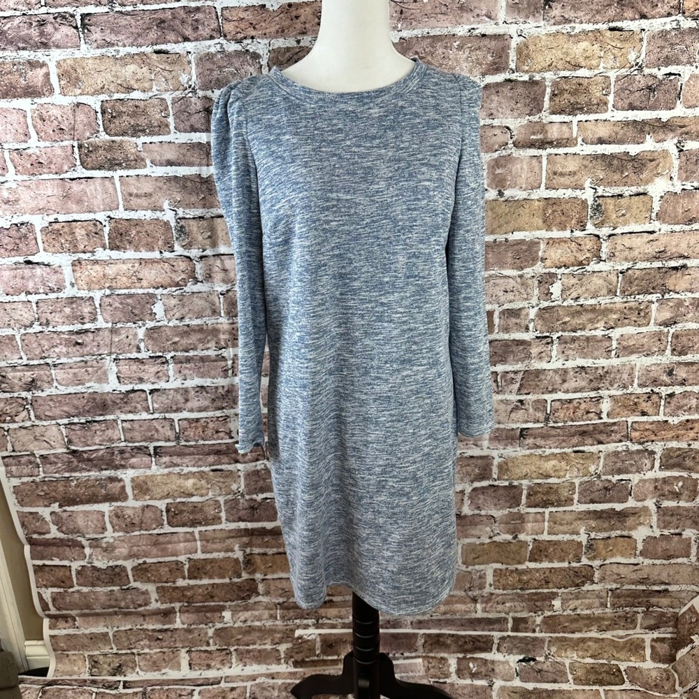 Talbots Petite Knit Dress Women's M Blue Gray Long Sleeve Casual Pullover